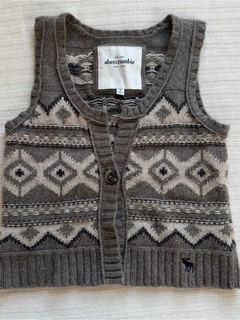 Abercrombie & Fitch Gray Fair Isle Knit Cardigan Vest
